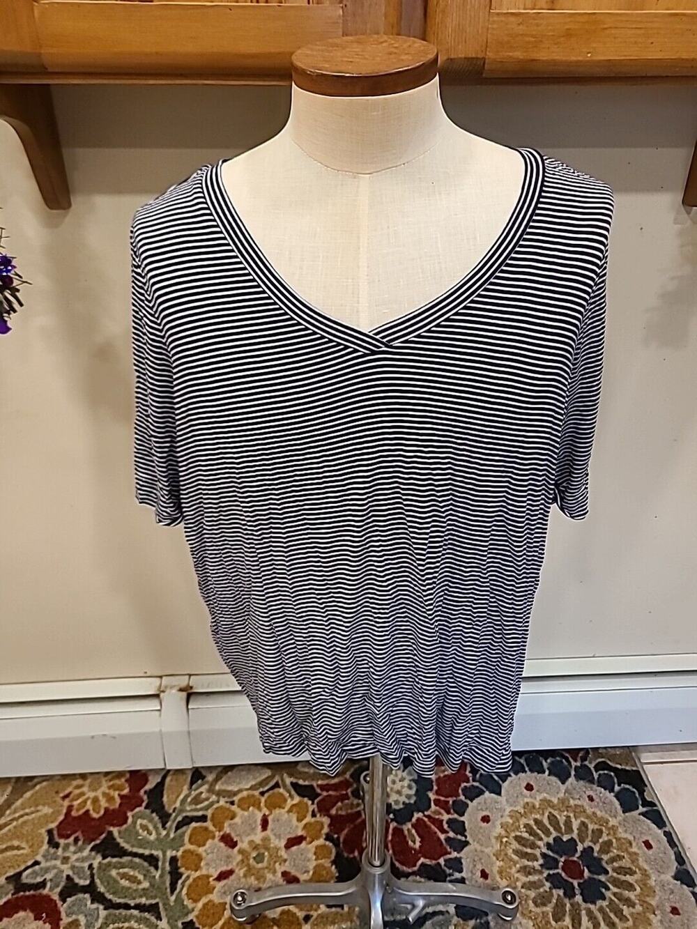 Workshop Republic Clothing Black & White Striped Short Sleeve Tee Women's 3X